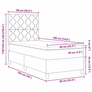 vidaXL Lit boxspring avec tête de lit Gris foncé 90 x 190 cm Velours