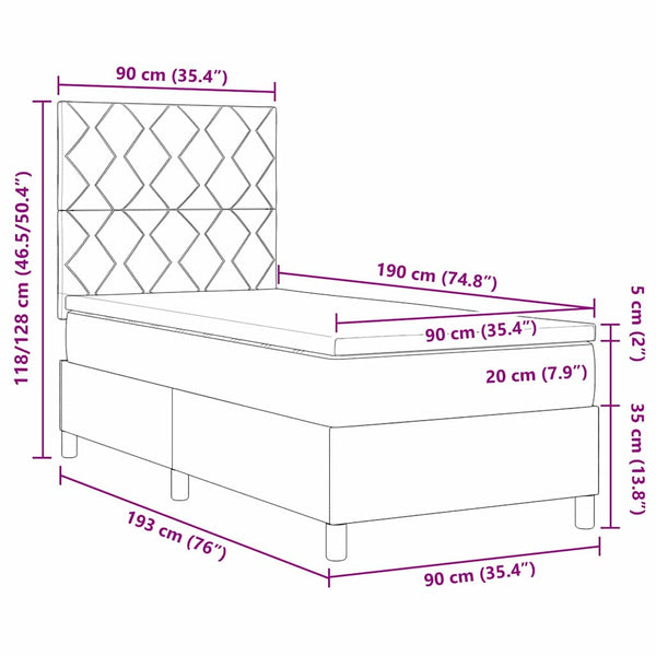 vidaXL Lit boxspring avec tête de lit Gris foncé 90 x 190 cm Velours