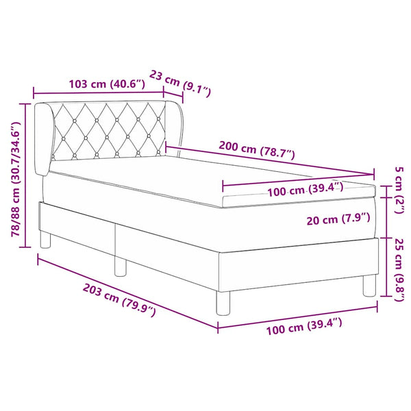 Boxspringbett Schwarz 100x200 cm Samt