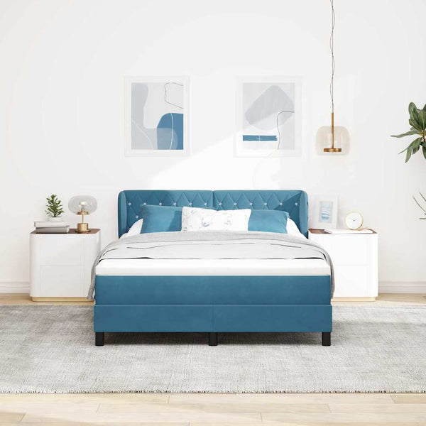 vidaXL Lit boxspring avec tête de lit Bleu foncé 140 x 190 cm Velours