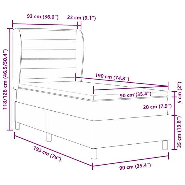 Boxspringbett Creme 190x90 cm mit Matratze