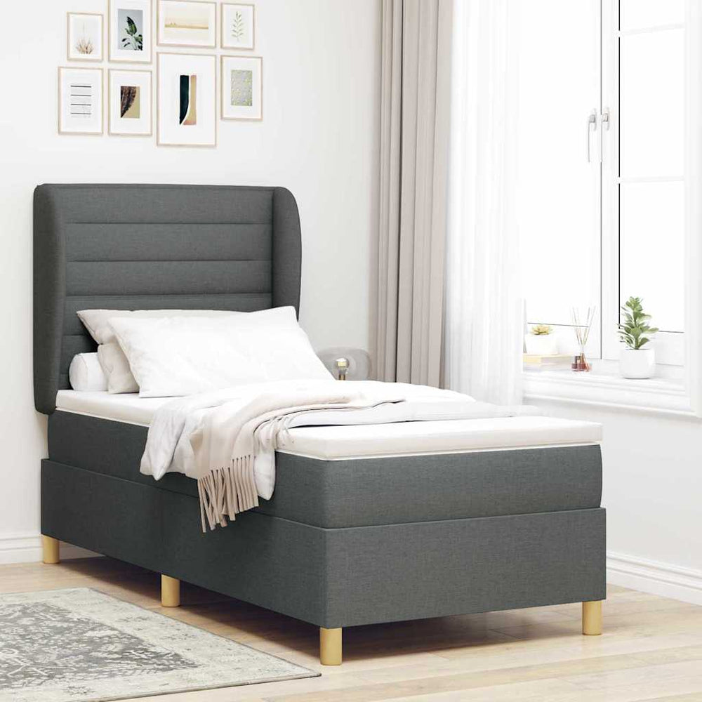 vidaXL Lit tapissier avec matelas Gris foncé 200 x 90 cm Tissu