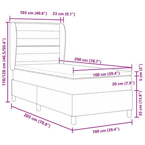 vidaXL Lit coffre avec matelas Gris clair 200 x 100 cm Tissu