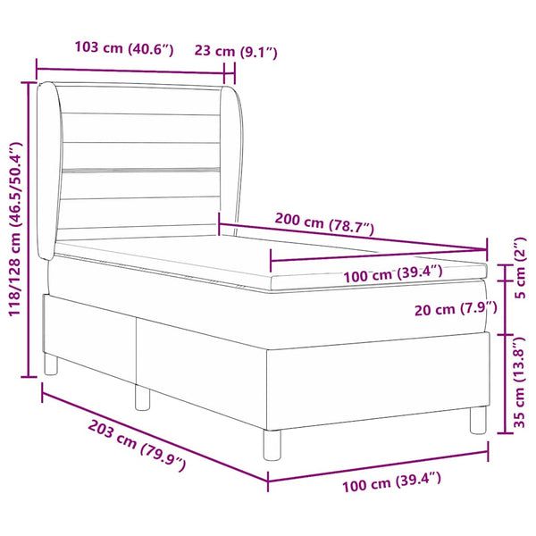 vidaXL Lit coffre avec matelas Gris clair 200 x 100 cm Tissu