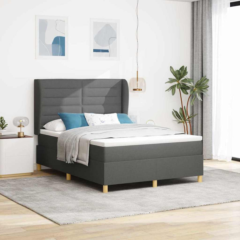 vidaXL Box Spring Bed with Mattress Dark Gray 200 x 140 cm Fabric