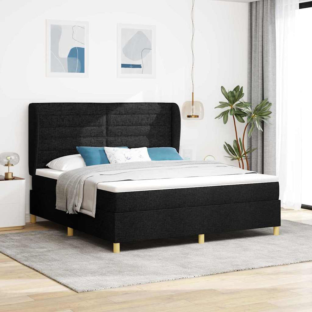 vidaXL Lit sommier tapissier avec tête de lit Noir 200 x 180 cm Tissu