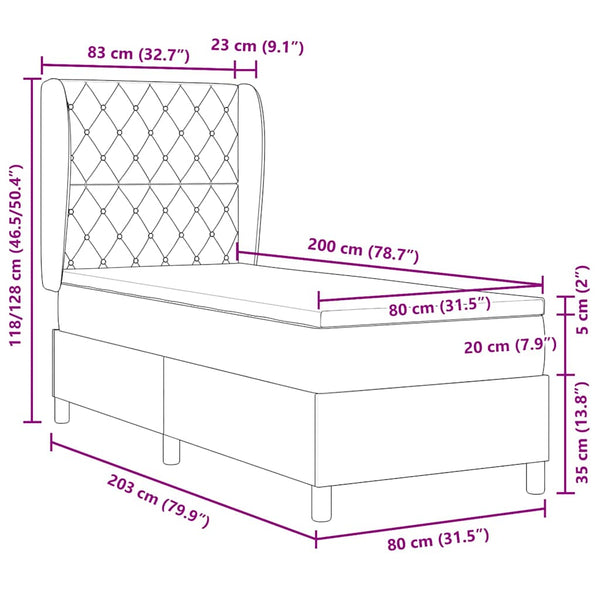 Boxspringbett mit Matratze Dunkelgrau 200x80 cm