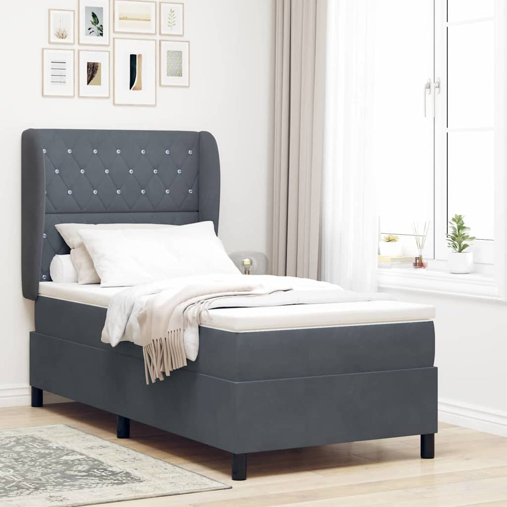 vidaXL Box Spring Bed with Mattress Dark Gray 190 x 90 cm Velvet