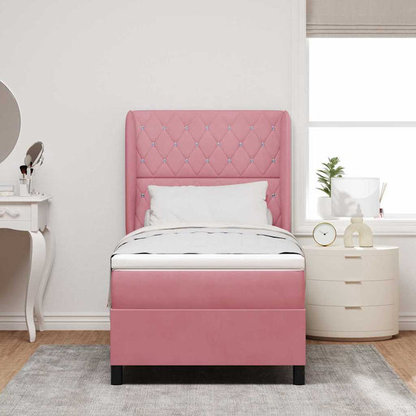 vidaXL Lit boxspring avec matelas et tête de lit velours rose 200 x 90 cm