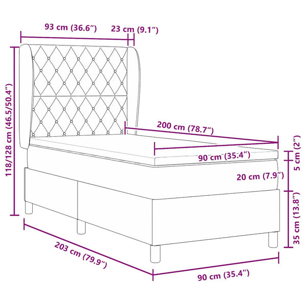 vidaXL Lit boxspring avec matelas et tête de lit velours rose 200 x 90 cm
