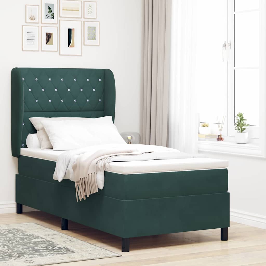 vidaXL Lit coffre avec matelas vert foncé 200 x 100 cm Velours