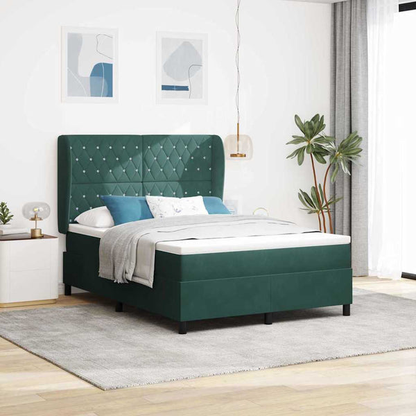 vidaXL Lit coffre avec matelas Vert foncé 190 x 140 cm Velours