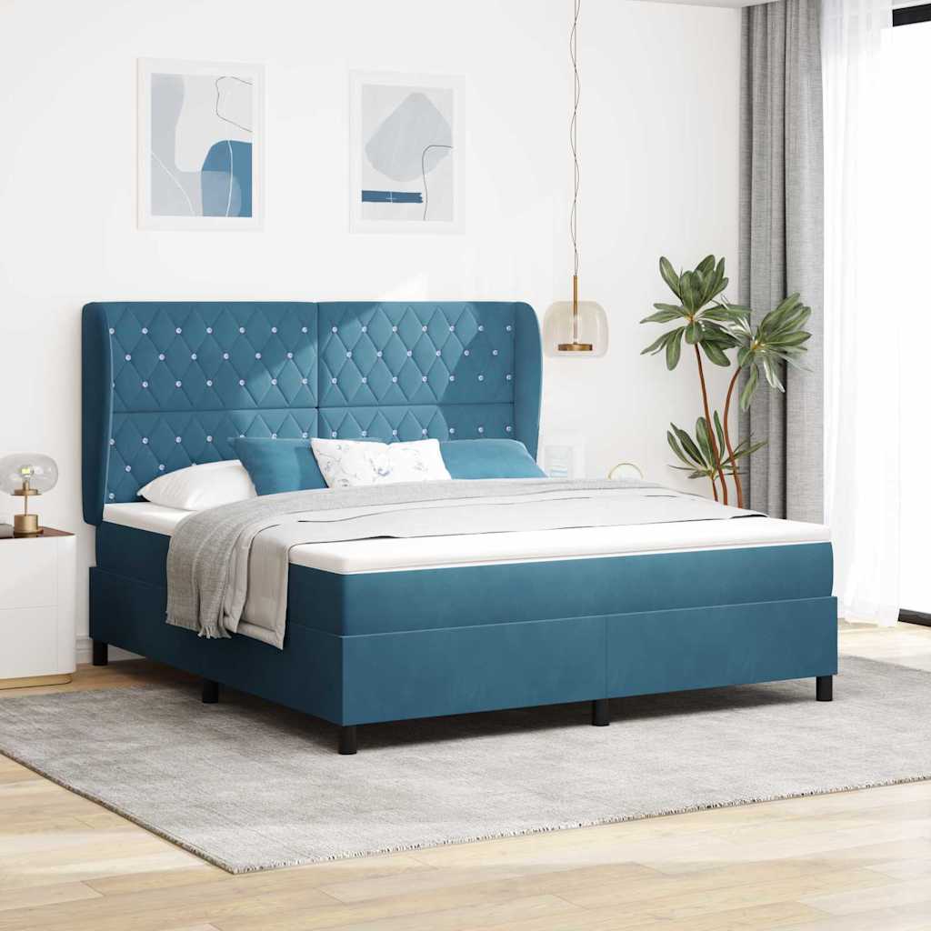 vidaXL Lit boxspring avec matelas bleu foncé 200 x 180 cm Velours