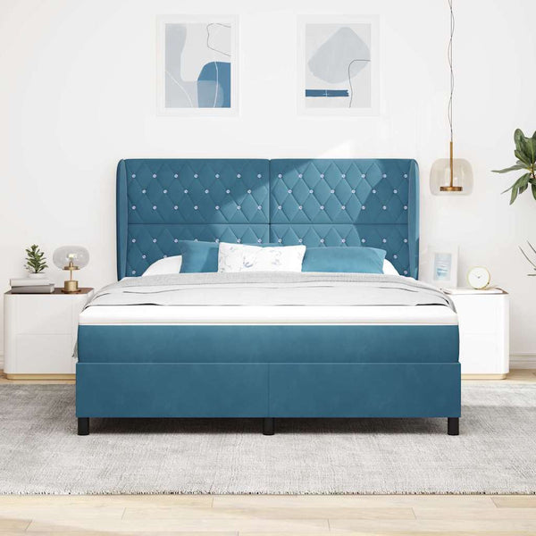 vidaXL Lit boxspring avec matelas bleu foncé 200 x 180 cm Velours
