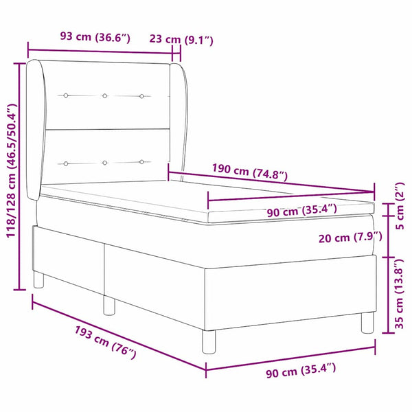 vidaXL Lit coffre avec matelas Vert foncé 190 x 90 cm Velours