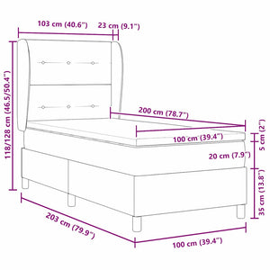 vidaXL Lit coffre avec matelas Gris foncé 200 x 100 cm Velours