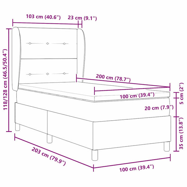 vidaXL Lit coffre avec matelas Gris foncé 200 x 100 cm Velours