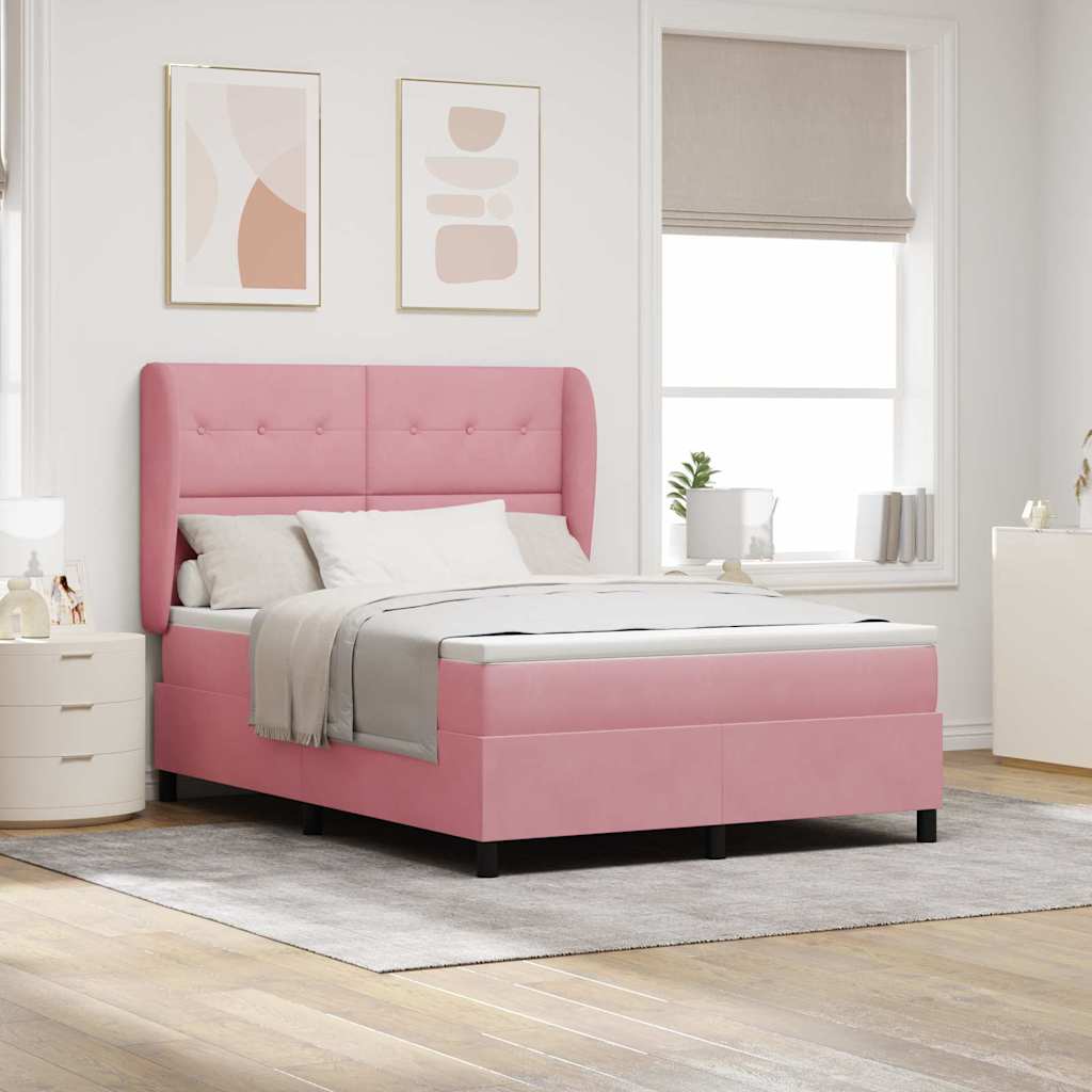 Rosa Samt Boxspringbett 190x140 cm mit Matratze