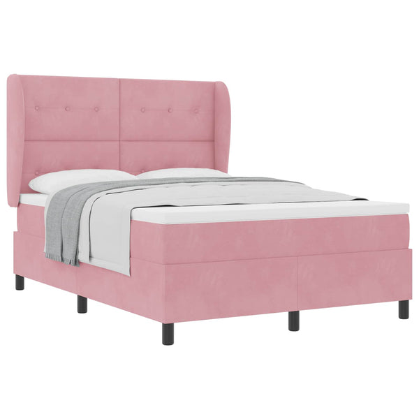 Rosa Samt Boxspringbett 190x140 cm mit Matratze
