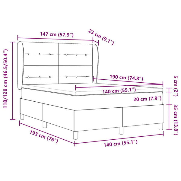 Rosa Samt Boxspringbett 190x140 cm mit Matratze