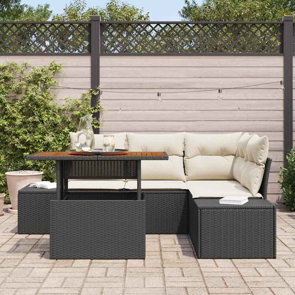Garten Sofa Set Schwarz/Creme 5-teilig