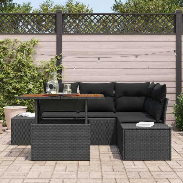 Garten Sofa Set Poly Rattan Schwarz Braun 5-teilig