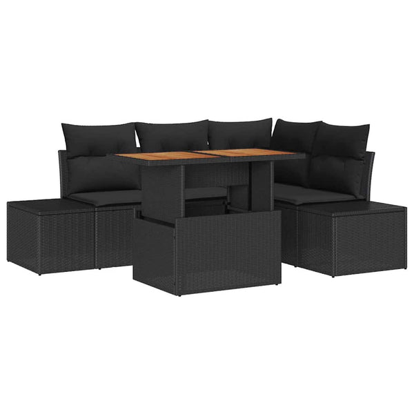 Garten Sofa Set Poly Rattan Schwarz Braun 5-teilig