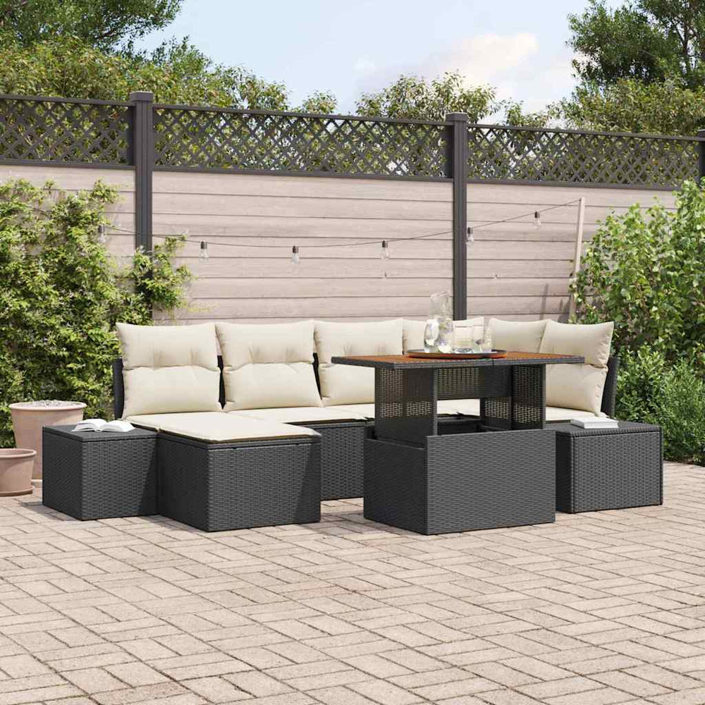 Garten Essgruppe 7-teilig mit Kissen Schwarz Creme