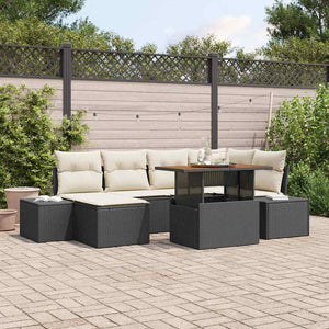 Garten Essgruppe 7-teilig mit Kissen Schwarz Creme