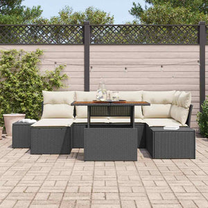 Garten Essgruppe 7-teilig mit Kissen Schwarz Creme