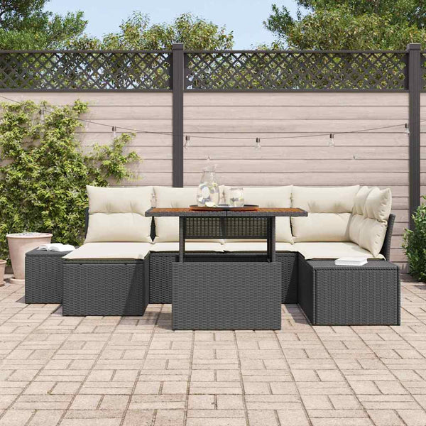 Garten Essgruppe 7-teilig mit Kissen Schwarz Creme
