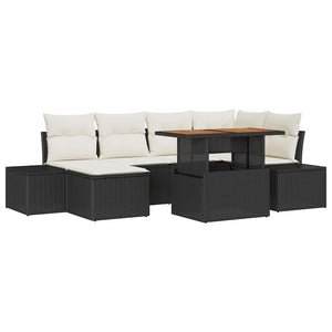 Garten Essgruppe 7-teilig mit Kissen Schwarz Creme