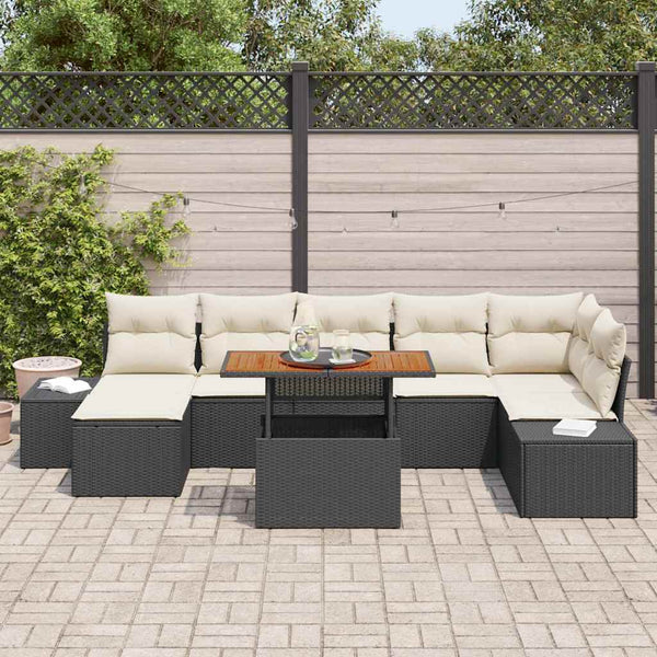 Garten Sofa Set Schwarz & Creme mit Kissen