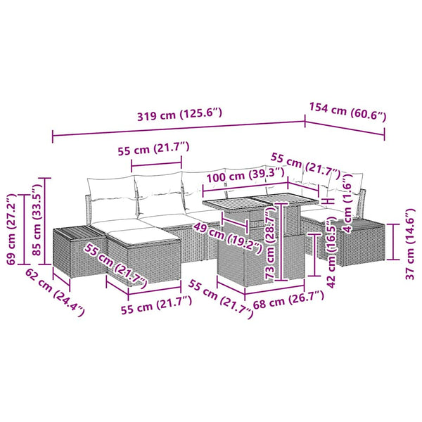 Garten Sofa Set Schwarz & Creme mit Kissen
