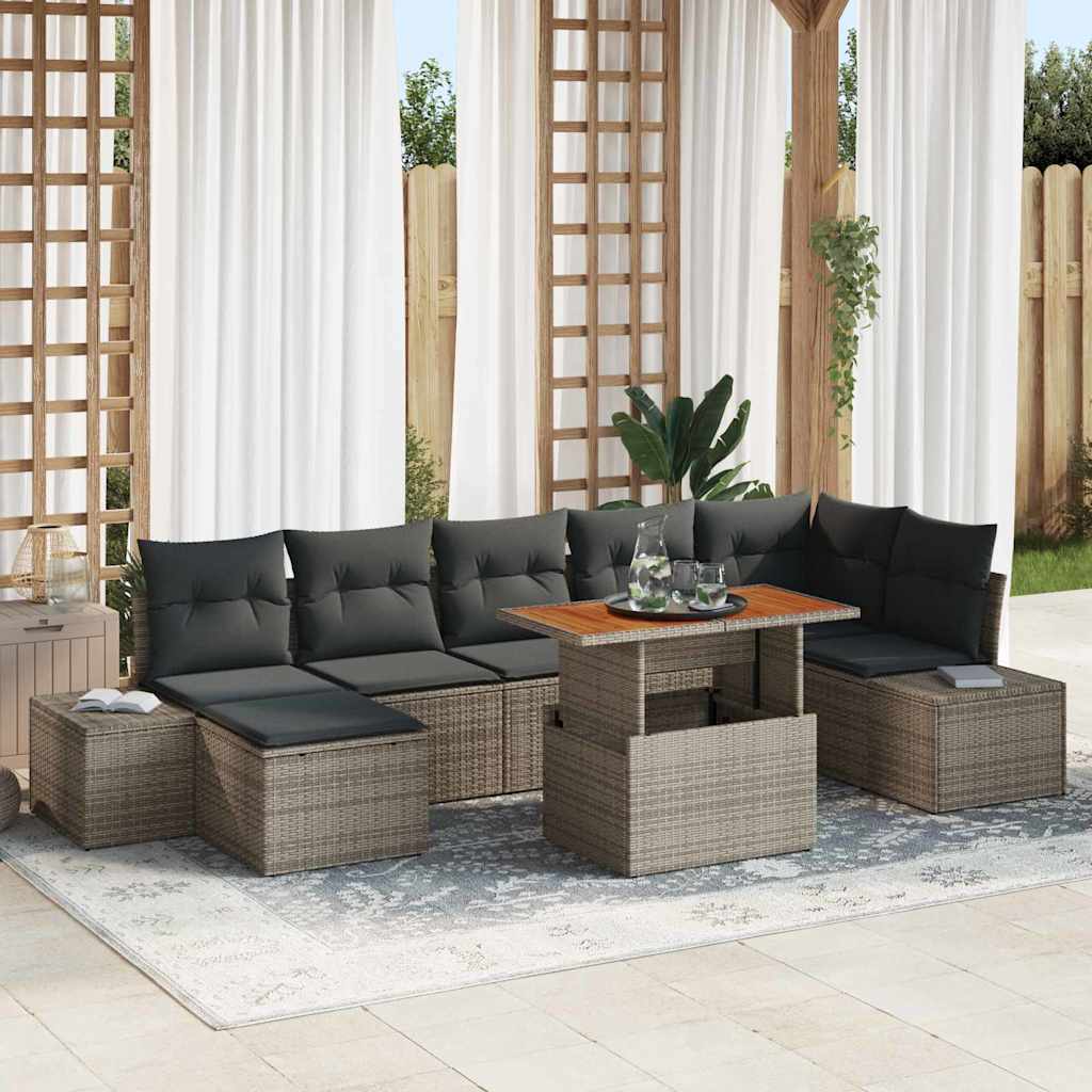Garten Sofa Set Grau-Braun mit Kissen