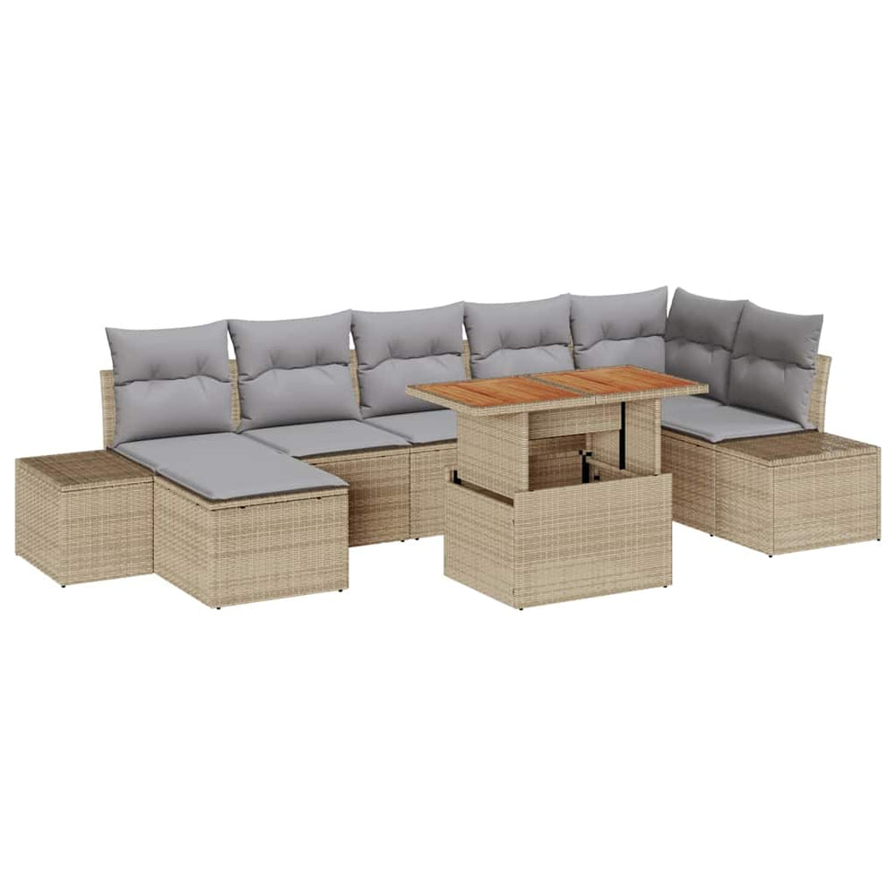 Garten Sofa Set mit Kissen, Beige/Grau, 8-teilig
