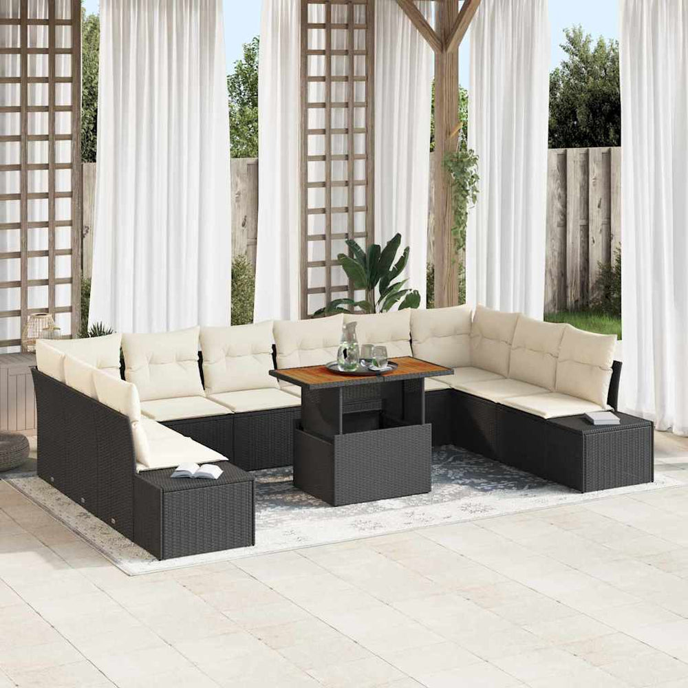 Garten Sofa Set Schwarz Creme 11-teilig