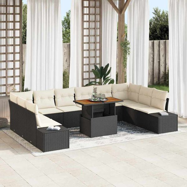 vidaXL Salon de jardin avec coussins 11 pcs Noir et crème