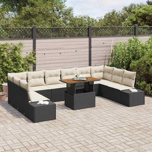 vidaXL Salon de jardin avec coussins 11 pcs Noir et crème