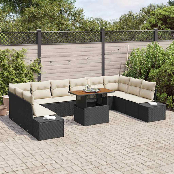 vidaXL Salon de jardin avec coussins 11 pcs Noir et crème