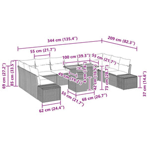 Garten Sofa Set mit Kissen, Grau/Braun, 11-teilig