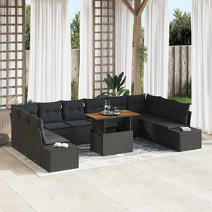 vidaXL Salon de jardin avec coussins 11 pcs Noir et marron