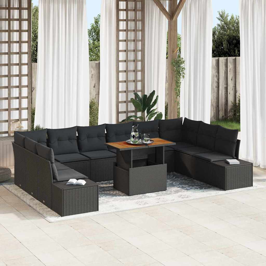 vidaXL Salon de jardin avec coussins 11 pcs Noir et marron