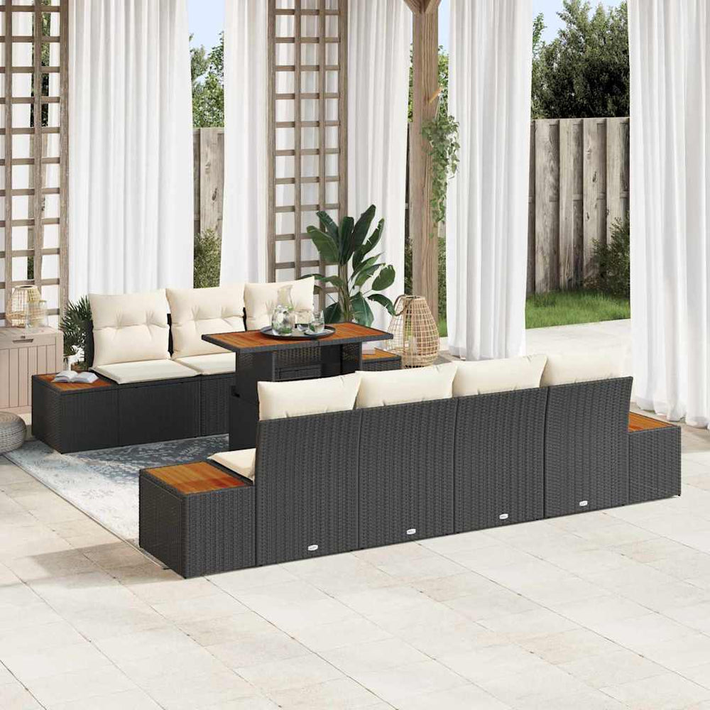 Schwarzes Garten-Sofa-Set mit Kissen, 8-teilig