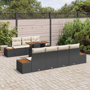 vidaXL Salon de jardin avec coussins 8 pcs Résine tressée noire