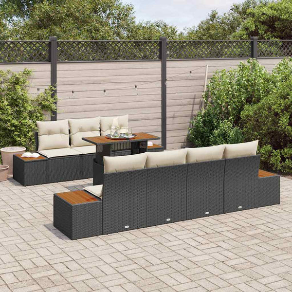 vidaXL Salon de jardin avec coussins 8 pcs Résine tressée noire