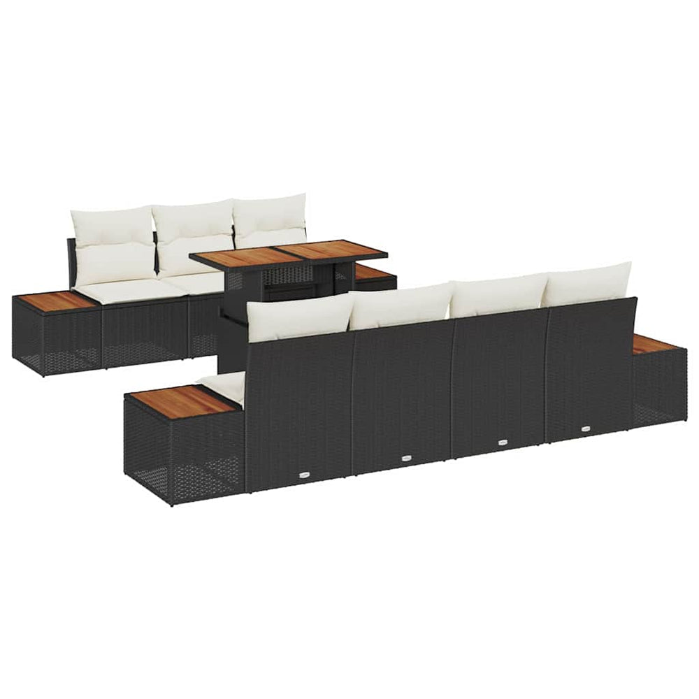 Schwarzes Garten-Sofa-Set mit Kissen, 8-teilig