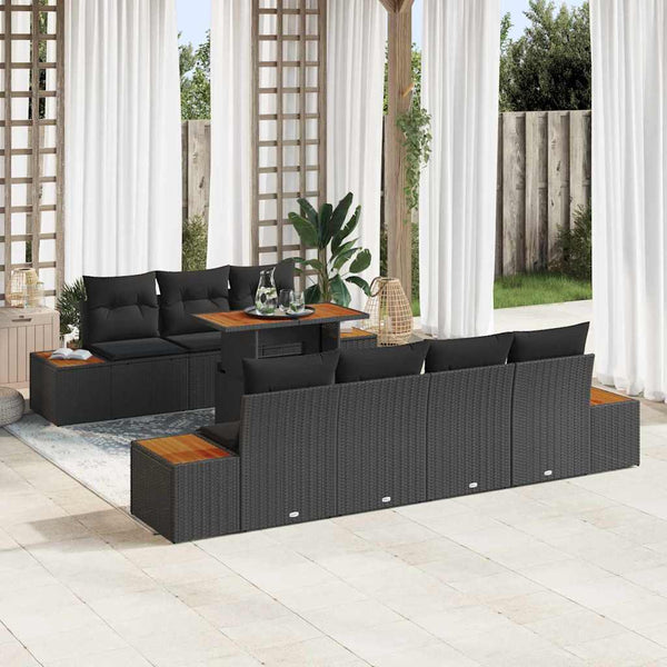 vidaXL Salon de jardin avec coussins 8 pcs Résine tressée noire