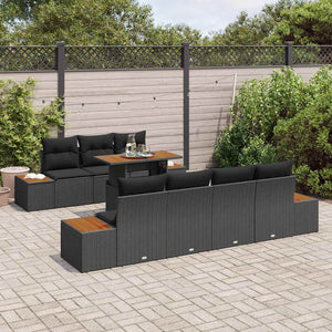 vidaXL Salon de jardin avec coussins 8 pcs Résine tressée noire