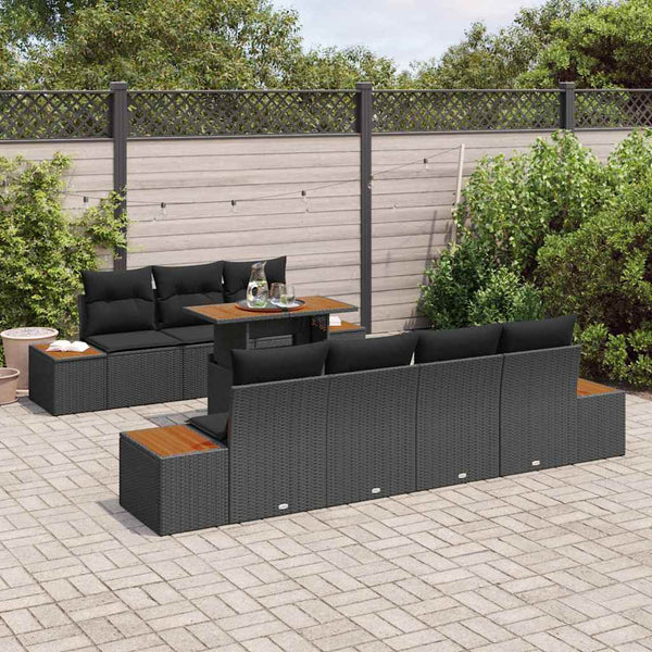 vidaXL Salon de jardin avec coussins 8 pcs Résine tressée noire